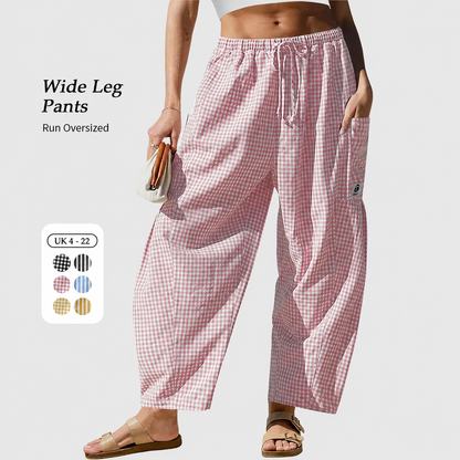 Womens Gingham Wide Leg Pants